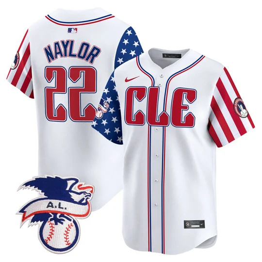 Men's Cleveland Guardians #22 Josh Naylor White 2024 Fourth Of July Vapor Premier Limited Stitched Baseball Jersey